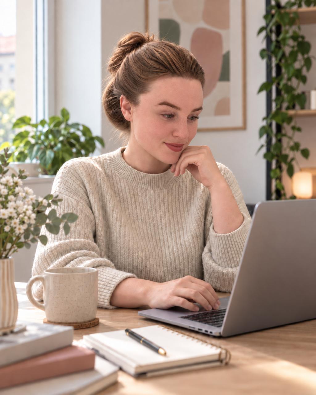 Ariadne Bork arbeitet am Laptop in ihrem Homeoffice in Berlin